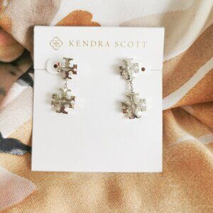 Tory Burch - Kira Double Logo - Silver Linear Drop Earrings